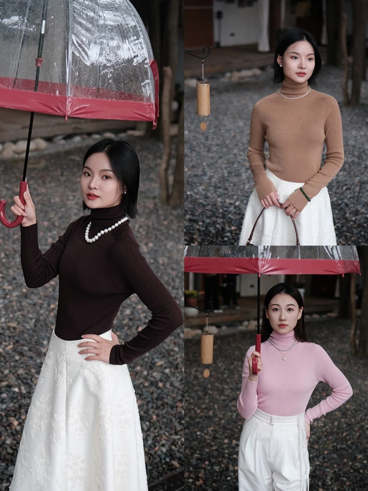 

Ele Commute Series Australian Wool Sl One-Piece Knitted irt Base Layer 2025 Autumn Winter Knitwear for Women