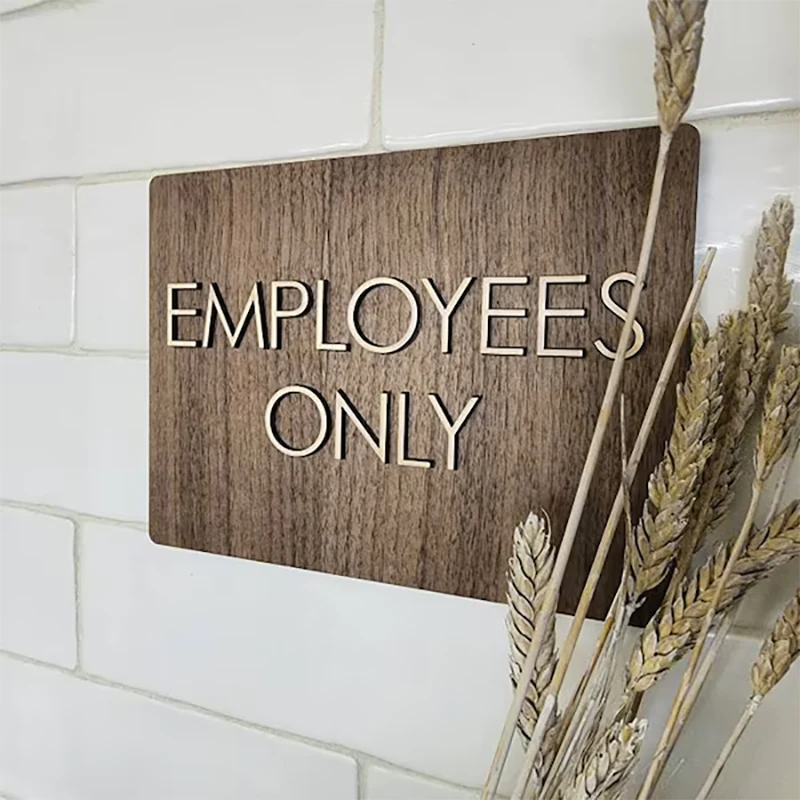 Custom Business Wooden Door Sign, Raised Text Wood Plaque Wall Sign, Employees Only Door Plaque for Store Salon Workplace Decor
