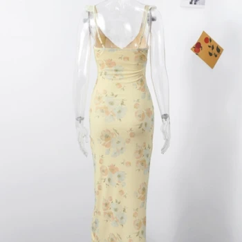 Summer Flower Printed Women's Sexy Low-cut Dress Sleeveless Backless Slim Sling Dresses 2025 Beach Vacation Lady Vestidos 5
