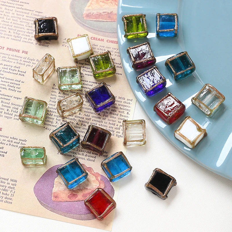 6pcs Retro Square Crystal Antique Old Glass Beaded Diy Handmade Jewelry Earrings Bracelet Necklace Accessories Material