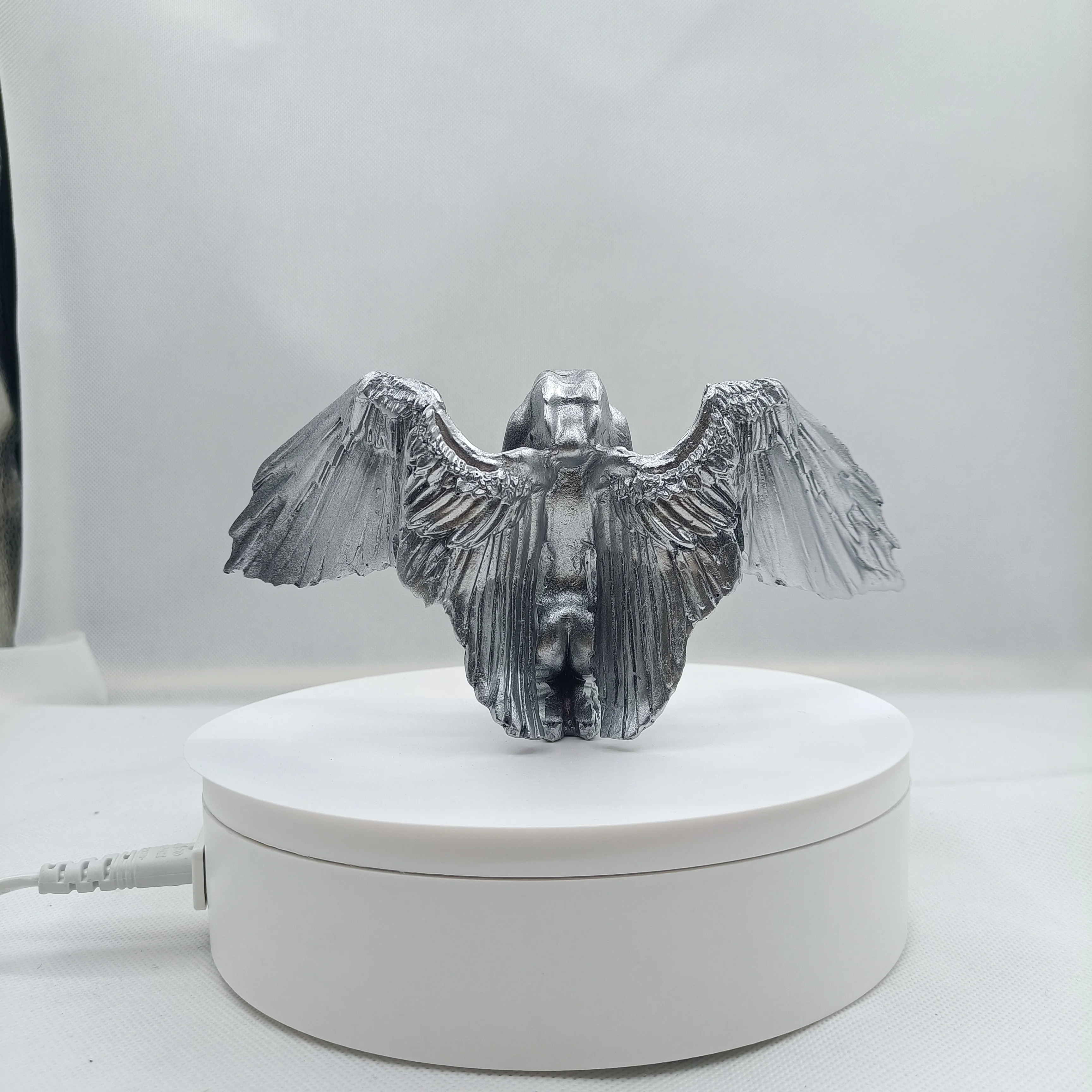 Silver Angel fairy statue, 3D creative angel home art decoration, kneeling clothes and hats naked naked sexy body silver resin s