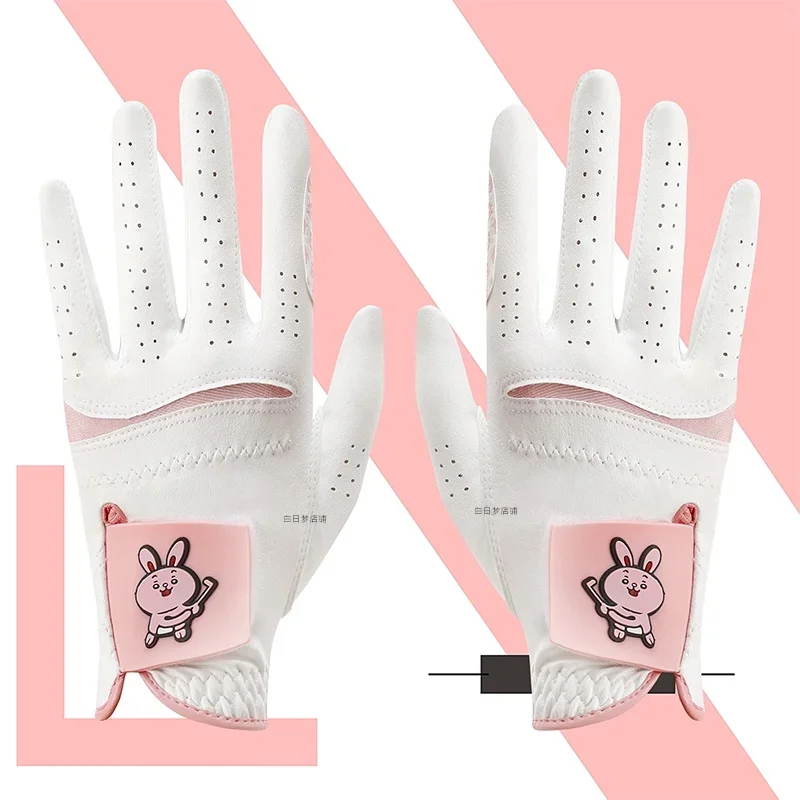 Korea Japan Golf Gloves Ladies Microfiber Cloth Wear-Resistant Sports Printed Anti-Slip Breathable#220248737