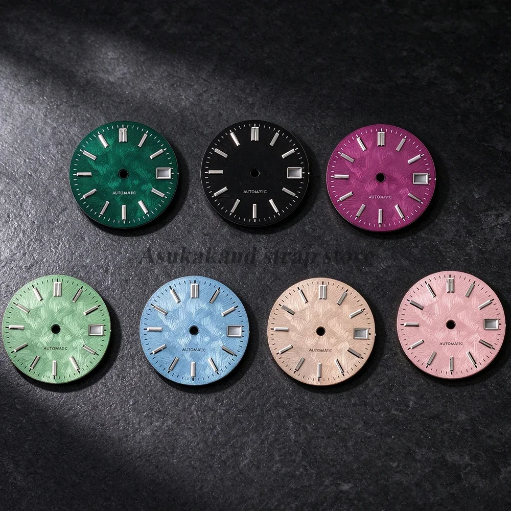 Green Watch Dial 28.5mm Birch Tree Pattern Automatic Dial for NH35 Face Silver Scale Multi-Color Dial Watch Mod Dial Accessories