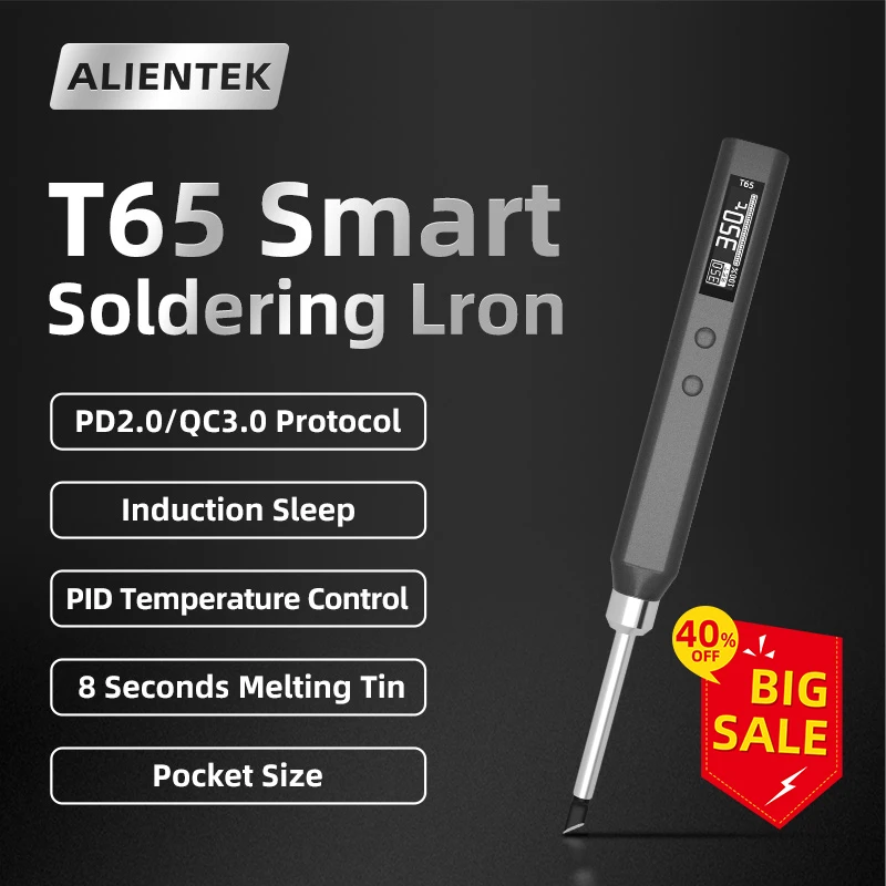 Imagem -02 - Ferro de Solda Temperatura Ajustável Elétrico Inteligente 65w Calor Rápido Estação de Solda Digital Portátil Kit Original Alientek-t65