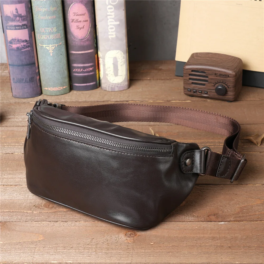 3619 First-layer Cowhide Mobile Phone Fanny Pack, Large-capacity Sports Oblique Span Chest Bag, Men's Genuine Leather Fanny Pack