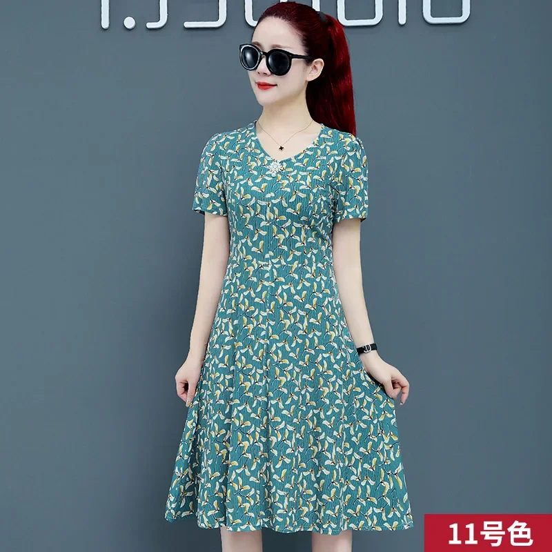 2024 Summer New Vintage short Sleeve V-Neck Floral Dress For Women  Print Dress vestido