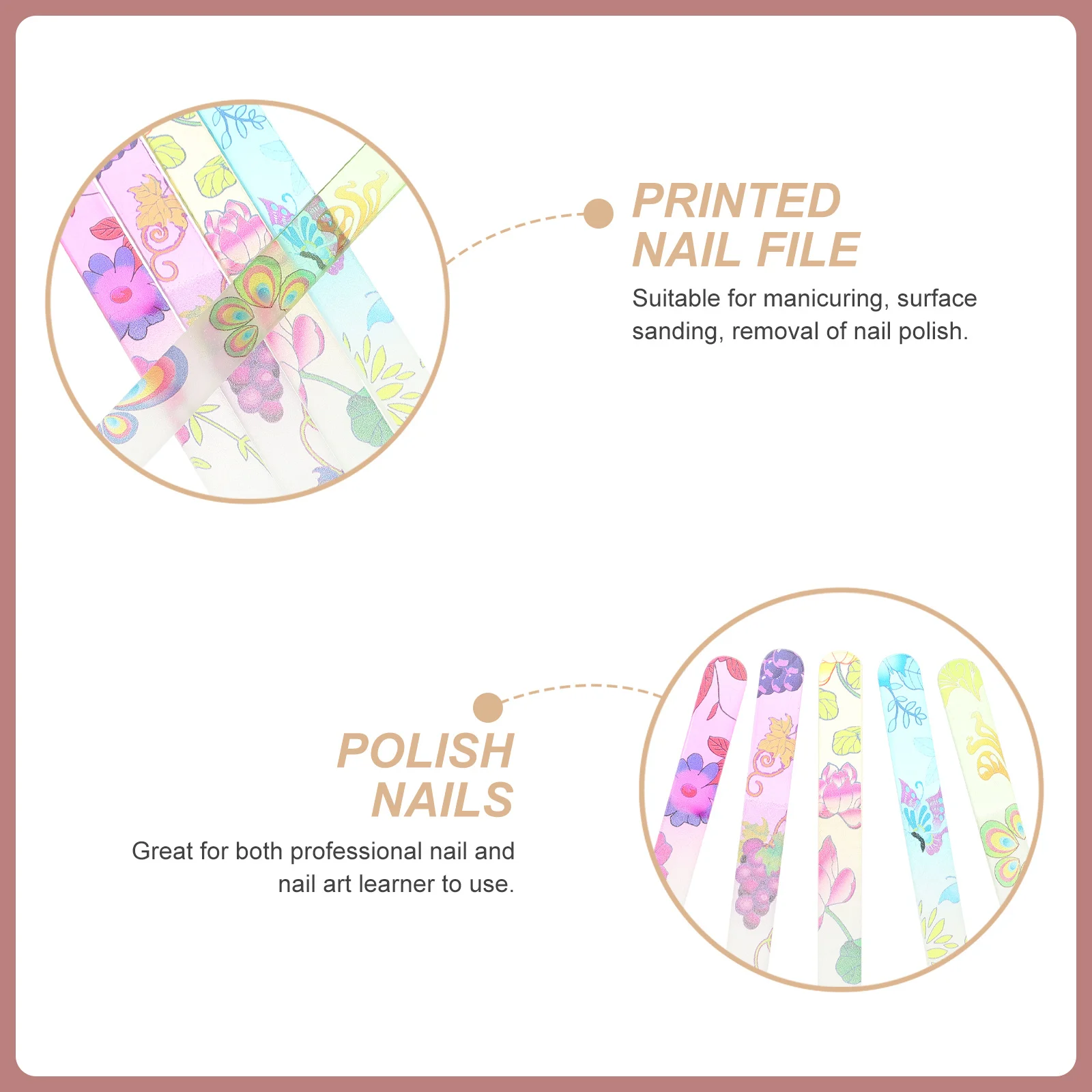 5 قطع من مبرد الأظافر الزجاجي للطباعة للاستخدام الشخصي الاحترافي، إزالة طلاء الأظافر، مبرد أظافر ملون عشوائي