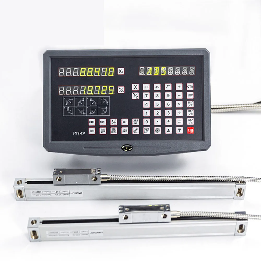 Complete Set SNS-2V 2 Axis DRO Digital Readout With 2PCS Linear Scales Encoder (Complete DRO kit for Mill Lathe Applications)