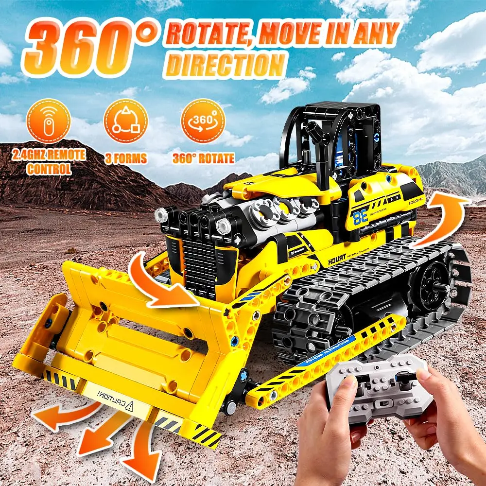 542pcs 3 in 1 Remote Control Programming Truck/Bulldozer Building Blocks Stem Kits for Kids Age 8-10 Educational Toys Boys Gifts