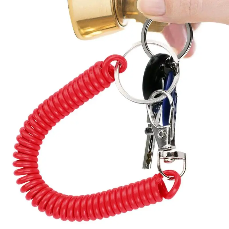 Coil Lanyard Retention Rope With Clip Retractable Springs Keychain Coil Cord Key Chain Holder  Long Elastic Coil For Bus Card ﻿