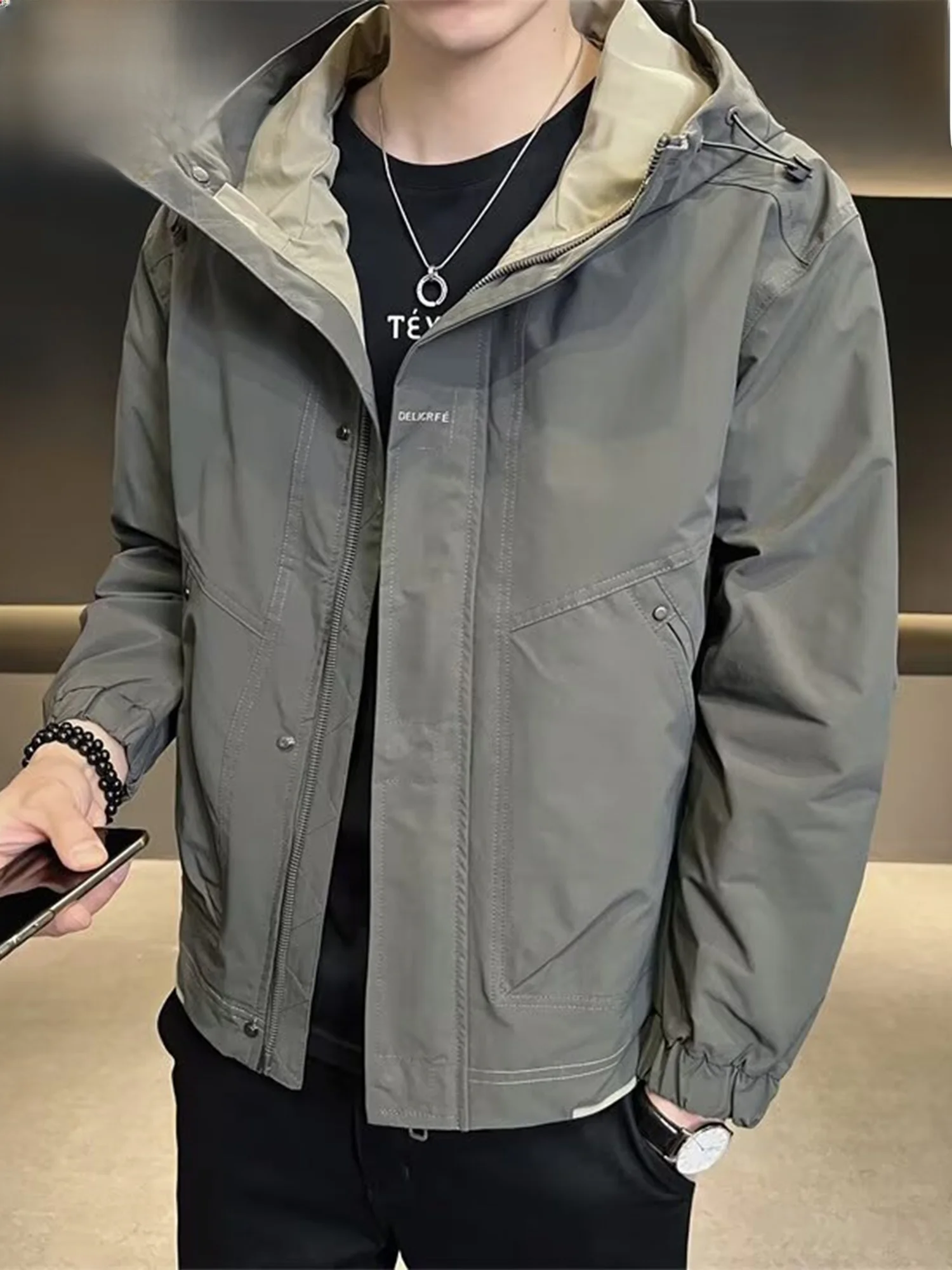 

Pierre Cardin Мужская повседневная рабочая одежда Jaet ветрозащитное пальто с капюшоном весна осень модное волокно полиэфирное волокно длинная молния све