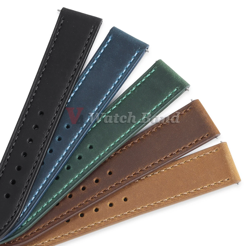 Vintage Leather Watch Band Butterfly Buckle Stitching Cowhide Strap for Omega 18/19/20/21/22/24mm for Wrist Bracelet for Seiko