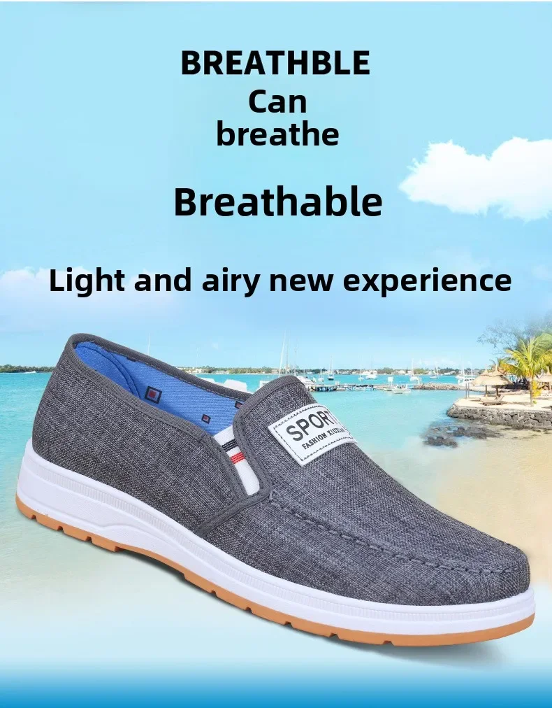Sommer-Herren-Slipper aus Segeltuch, bequeme Schuhe mit weicher Sohle, leichtgewichtige, rutschfeste Arbeitsschuhe für ältere Menschen, zum Fahren geeignet. – Detail 4