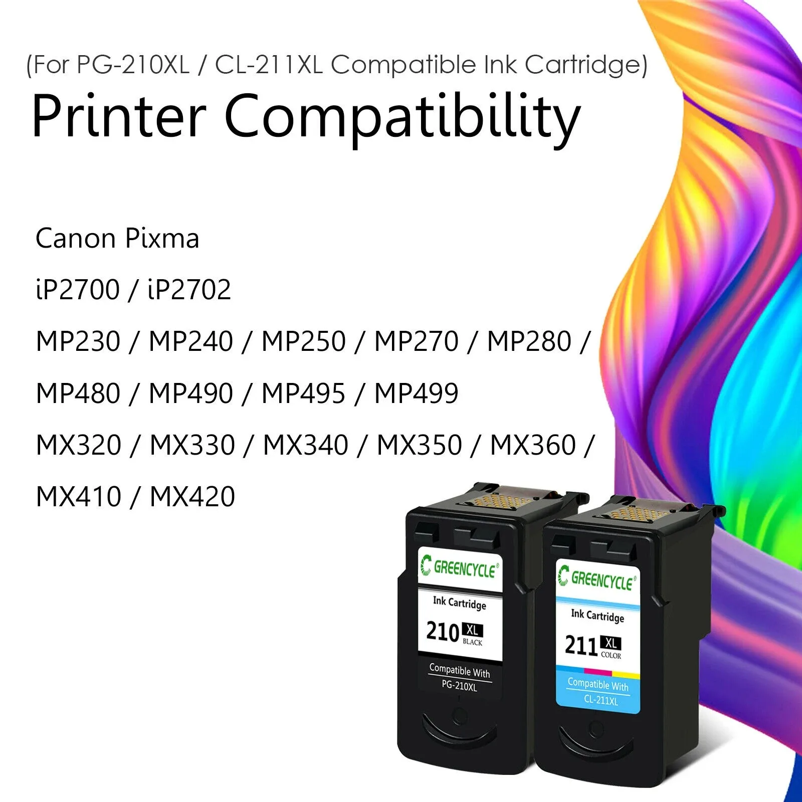 Greencycle Remanufactured PG-210 CL-211XL Black/Color Ink Cartridge Compatible for Canon PIXMA IP2700 MX420 MP280 Inkjet Printer