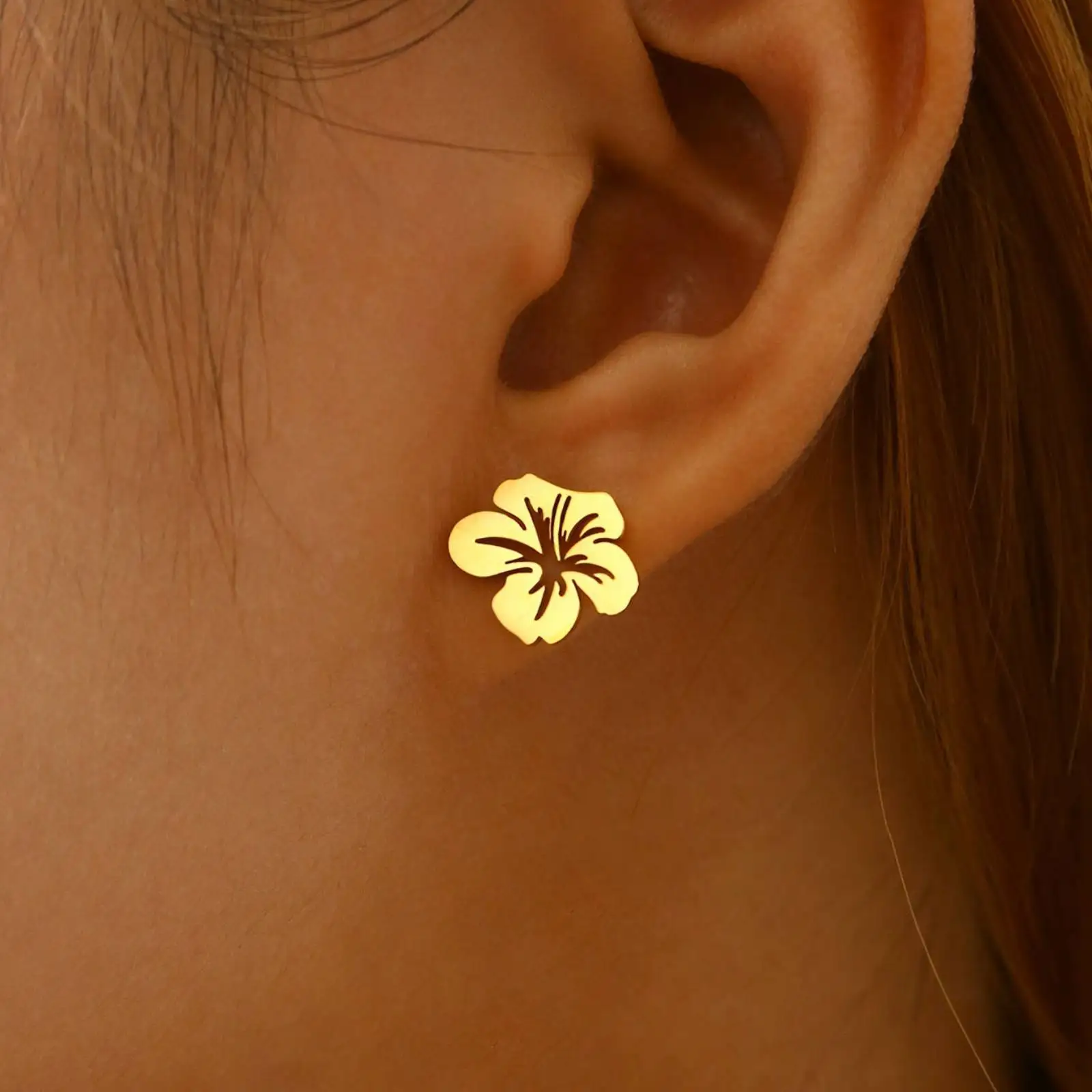 Minimalistische Blumenohrringe für Frauen, Hochzeit, Edelstahl, Modeschmuck, Geschenke – Detail 1