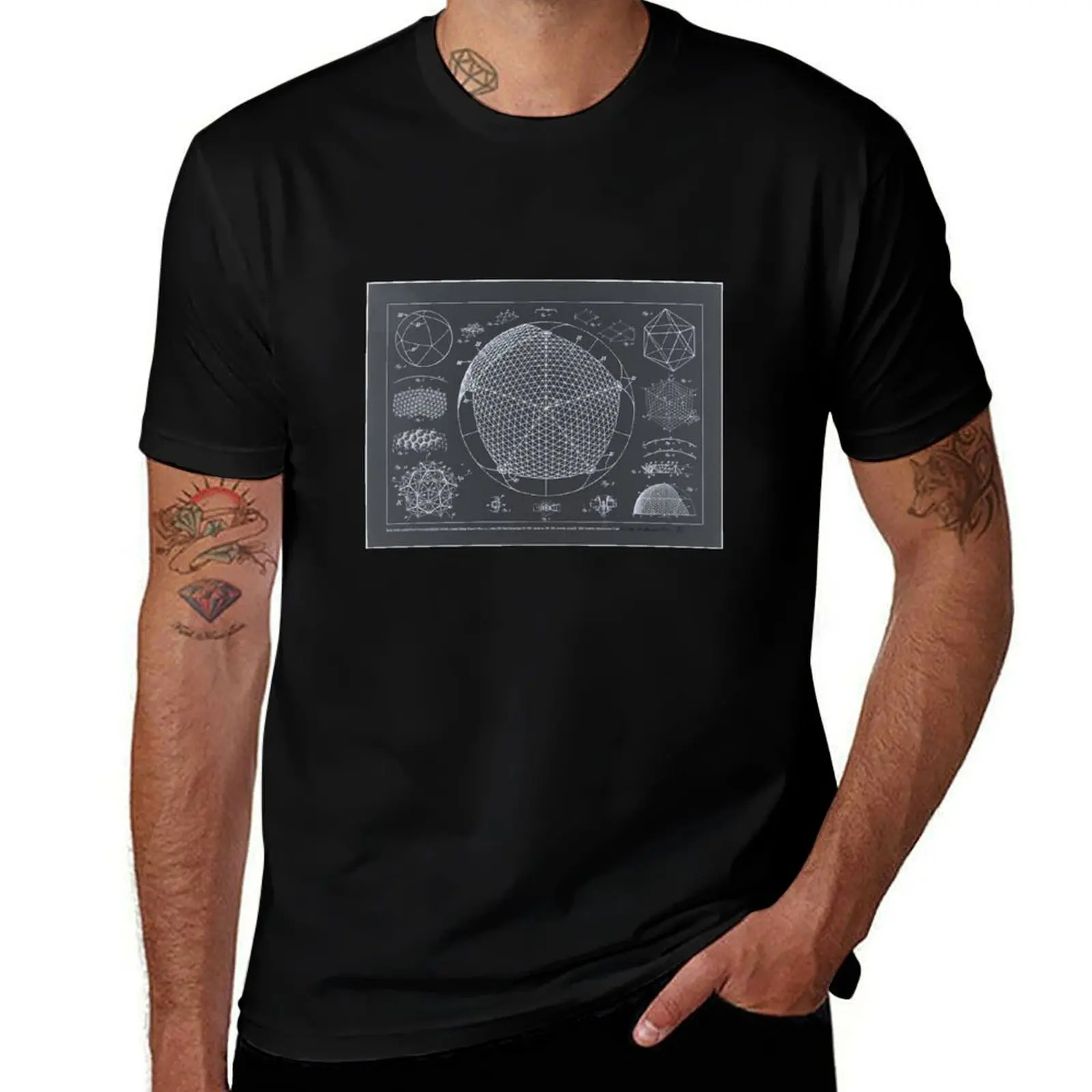 

Buckminster Fuller's Geodesic Dome Schematics T-Shirt man graphic t shirt anime t shirts oversize t shirt man cotton T-Shirt