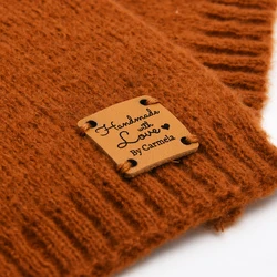 Leather Labels, Sewing Tags, Genuine Leather Knitting Labels, Tags For Handmade, Square 1x1 Inches, Laser Engraved, D575