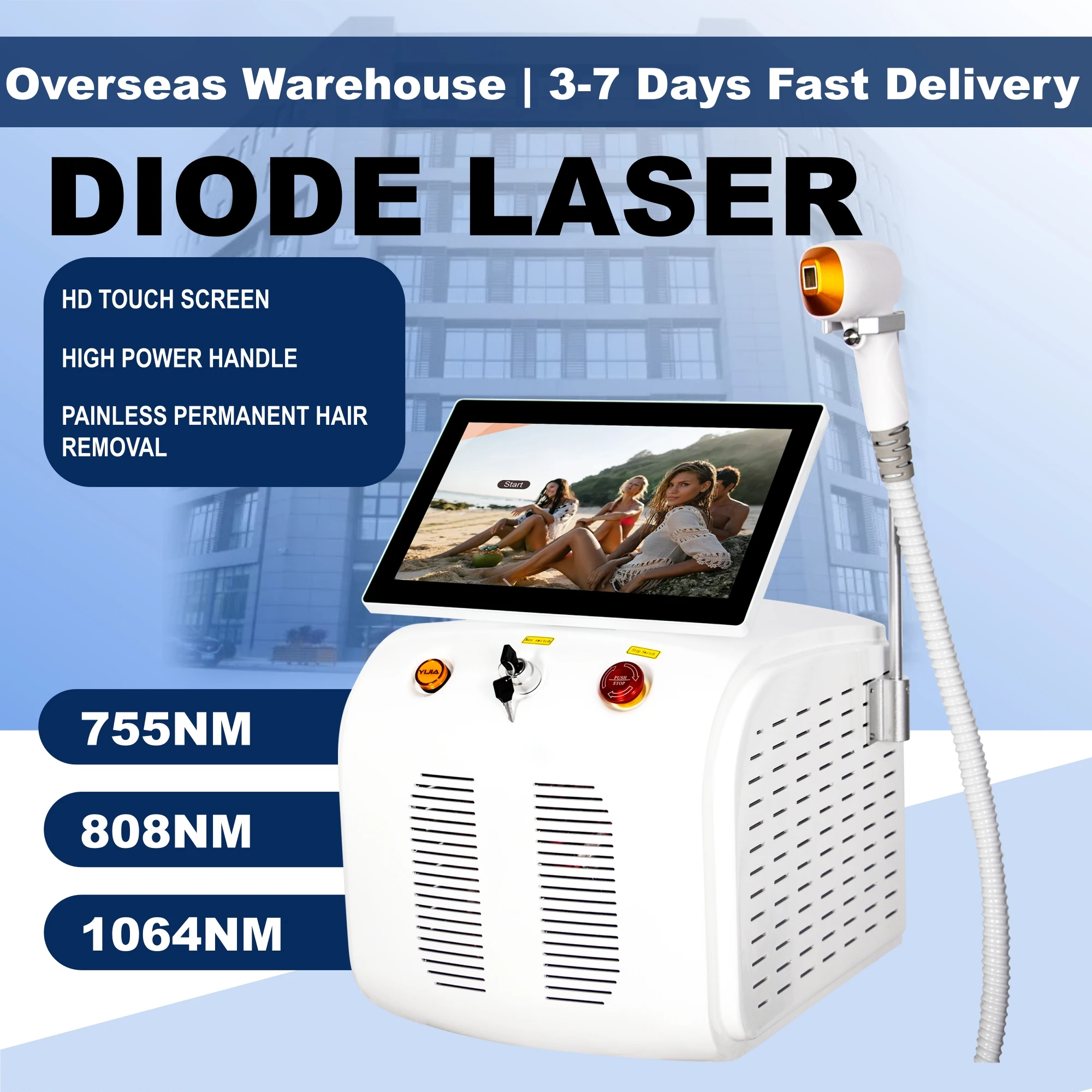 Desktop 755 808 1064nm Diode Hair Removal Machine HD Touch Screen High Power Painless Ice Epilator for Professional Beauty Salon