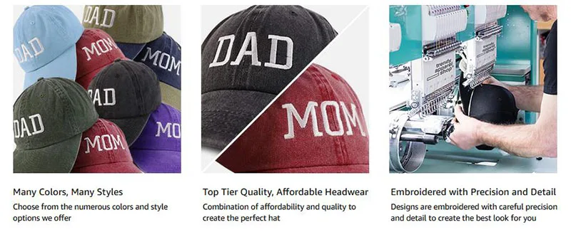 Comebachome – Pack 2 Casquettes Baseball Vintage Brodées Maman Papa – Gris Foncé + Bordeaux, Ajustables
