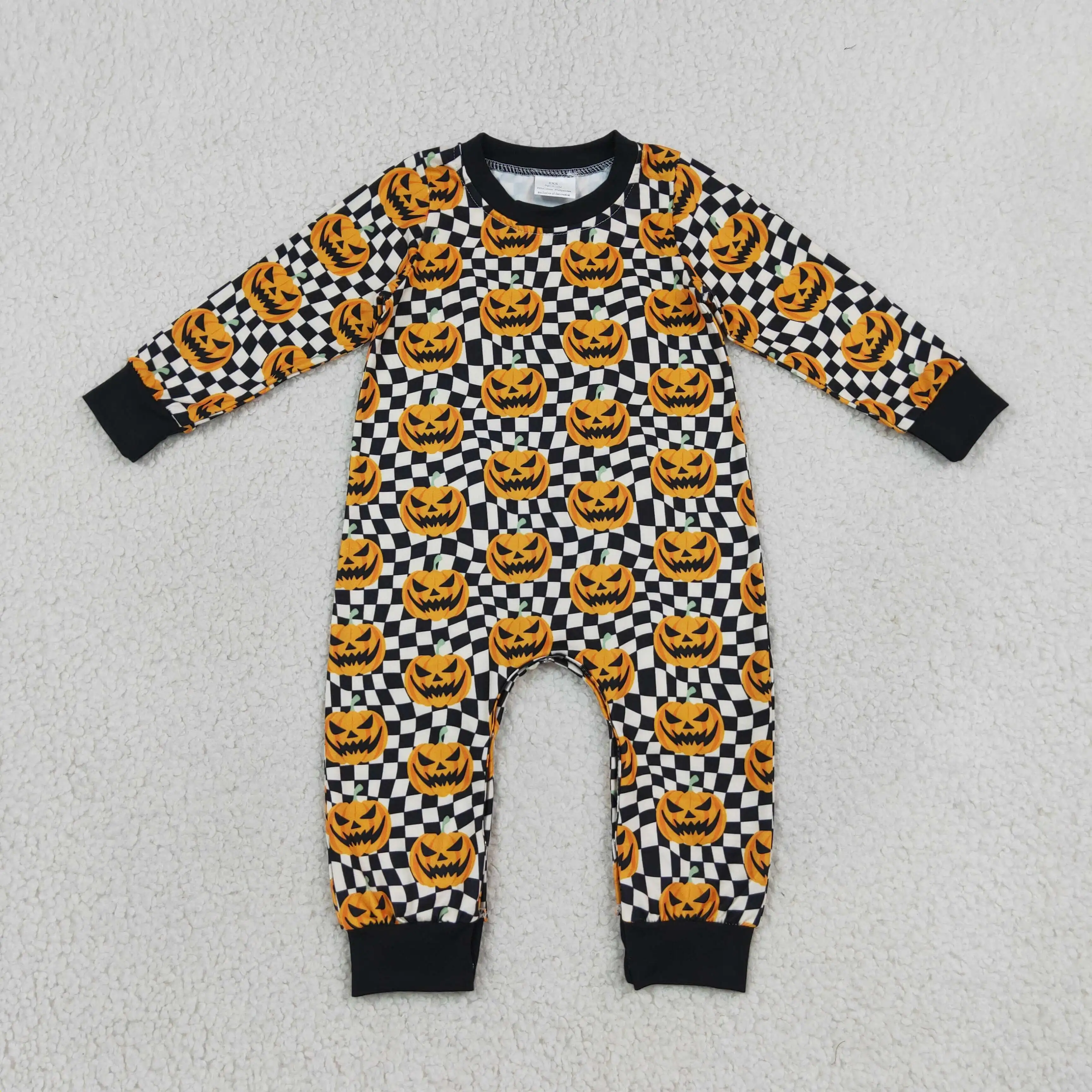 Wholesale Kids Toddler Clothes Children Newborn Halloween Pumpkins Plaid Buttons Romper Baby Boy Jumpsuit