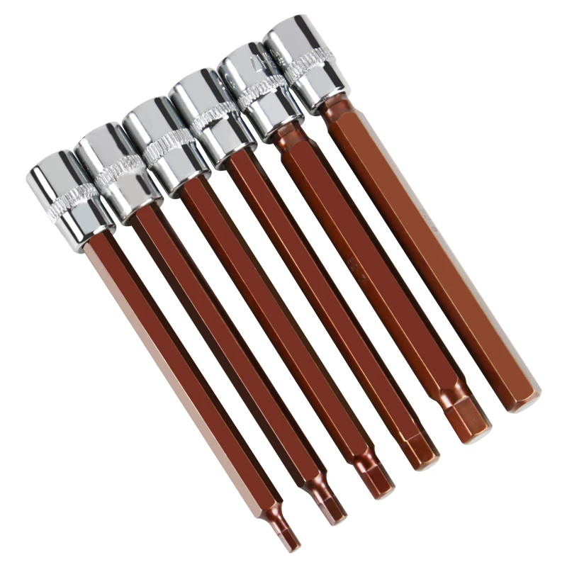 6pcs/lot 100mm length 1/4 Inch Drive Hex Socket Bit Set 3mm 4mm 5mm 6mm 7mm 8mm Screwdriver Bits Hand Tools H3 H4 H5 H6 H7 H8