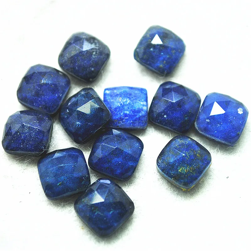 6PCS Natural Faceted Lapis Lazuli Stone Cabochons Square Shape Size 10X10MM 12X12MM New Jewelry Findings Free Shipping