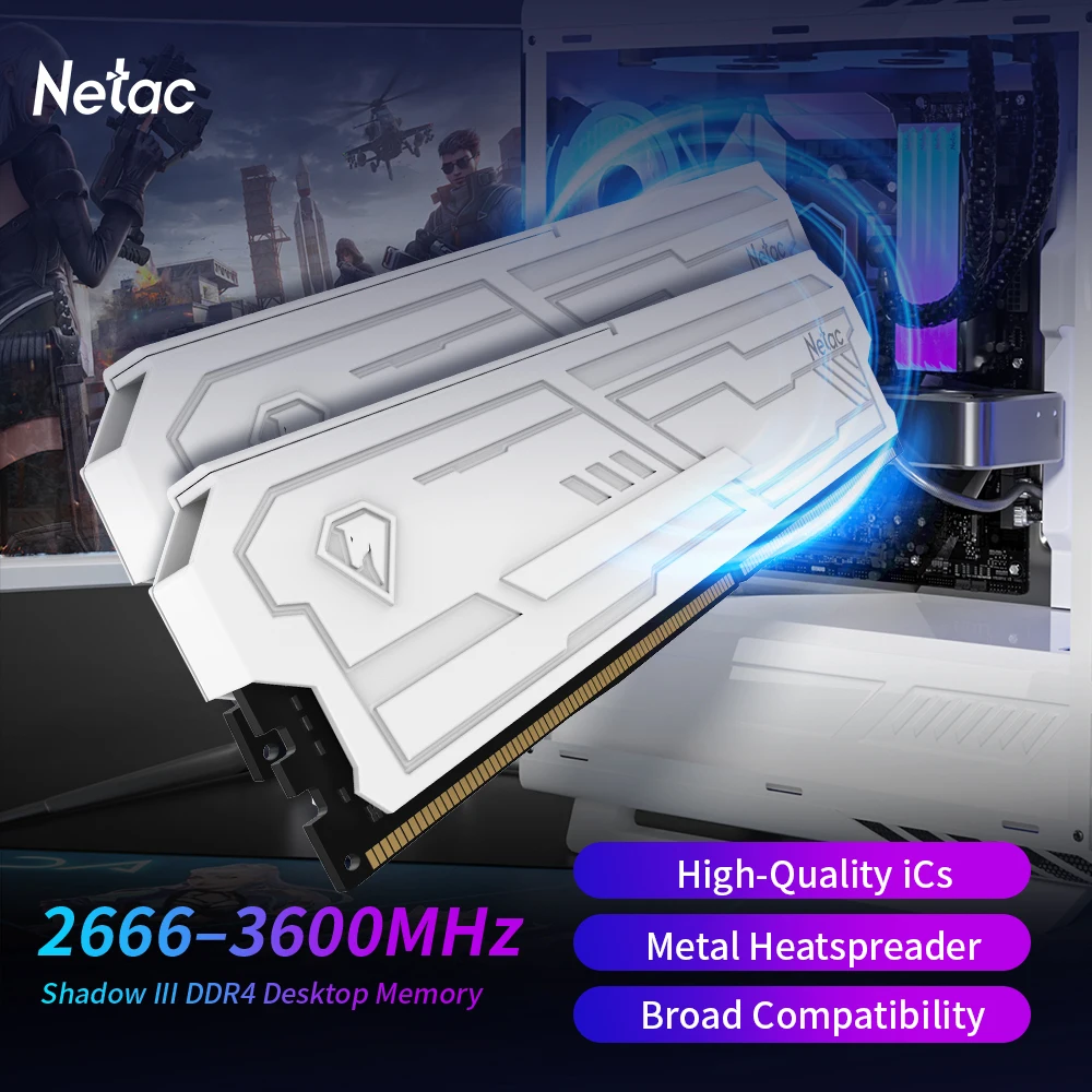 Netac RAM DDR4 Memoria 8G 16G 8GX2 16GX2 3200MHz 3600MHz DDR4 Ram UDIMM High-Quality ICs 288 Pin Dual Channel for Desktop PC
