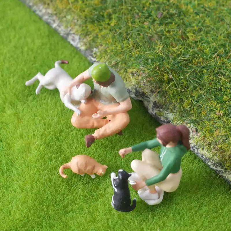 1:64 schaal miniatuur mensen model meisje voeden kat DIY landschappen creatieve miniatuur scènecombinaties, macrofotografie