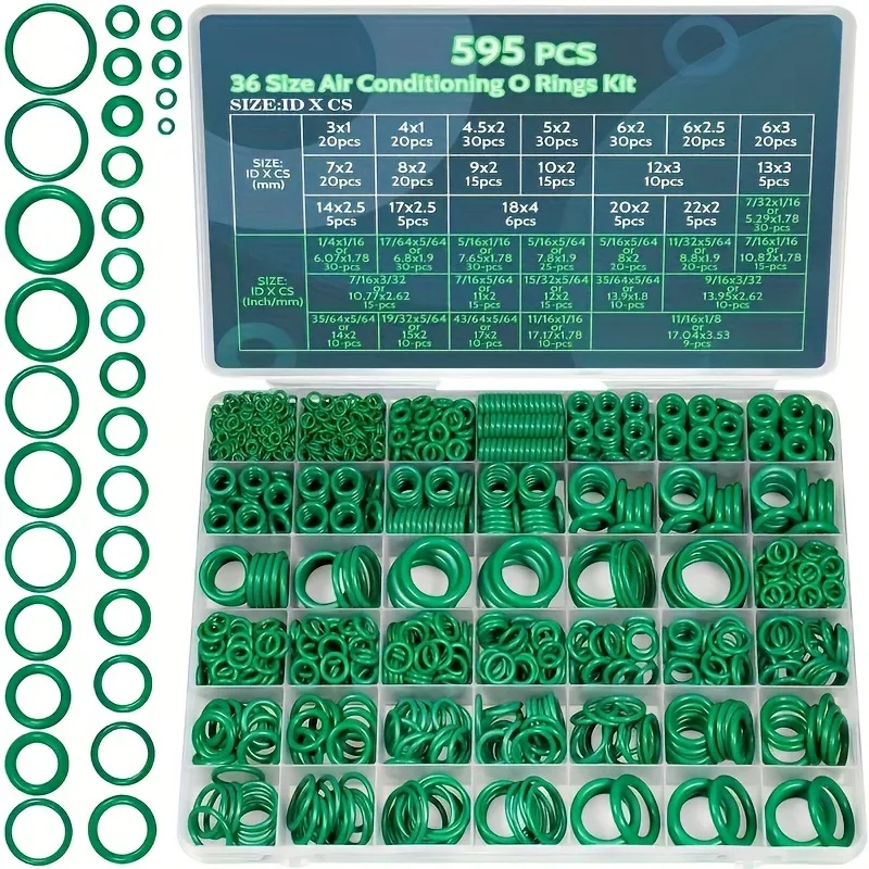 595pcs O Ring Kit set Rubber Seal O-Rings Assortment Set for high pressure water,Compressor, Automotive A/C Rubber Plumb Repair