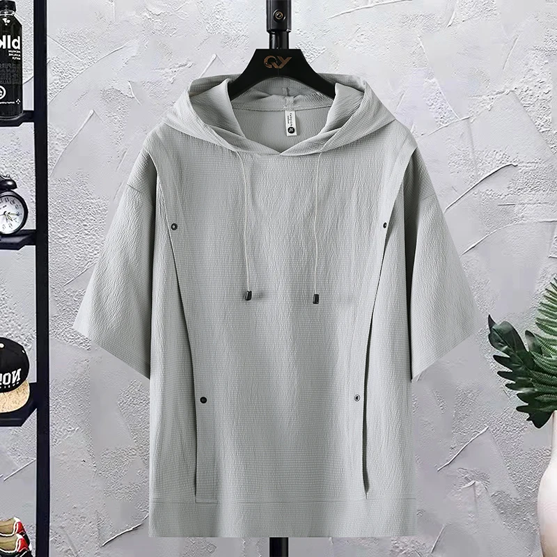 

Short Sleeves+Shorts 2026 Summer Men'S Fashion Trend Hooded T-shirt men High-Quality Breathable Solid Color Loose Hooded Set