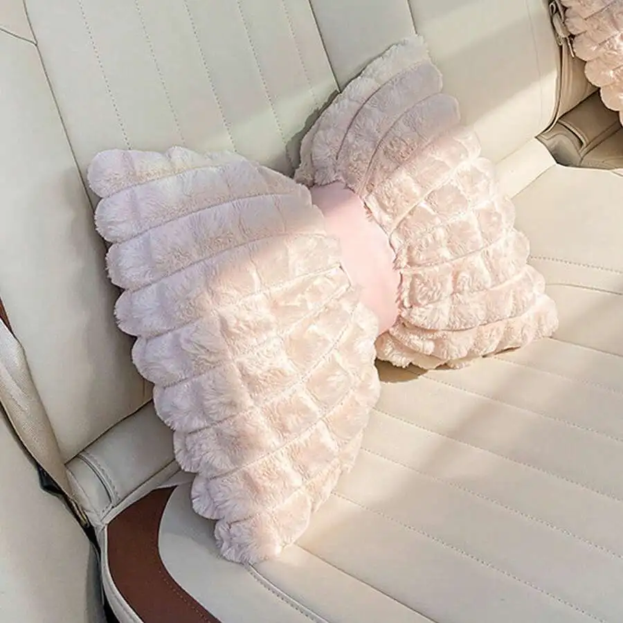 1pc/2pcs Car Headrest Pillow, Winter Plush Comfortable Warm Neck Pillow, Solid Color Minimalist Headrest & Lumbar Pillow, Car