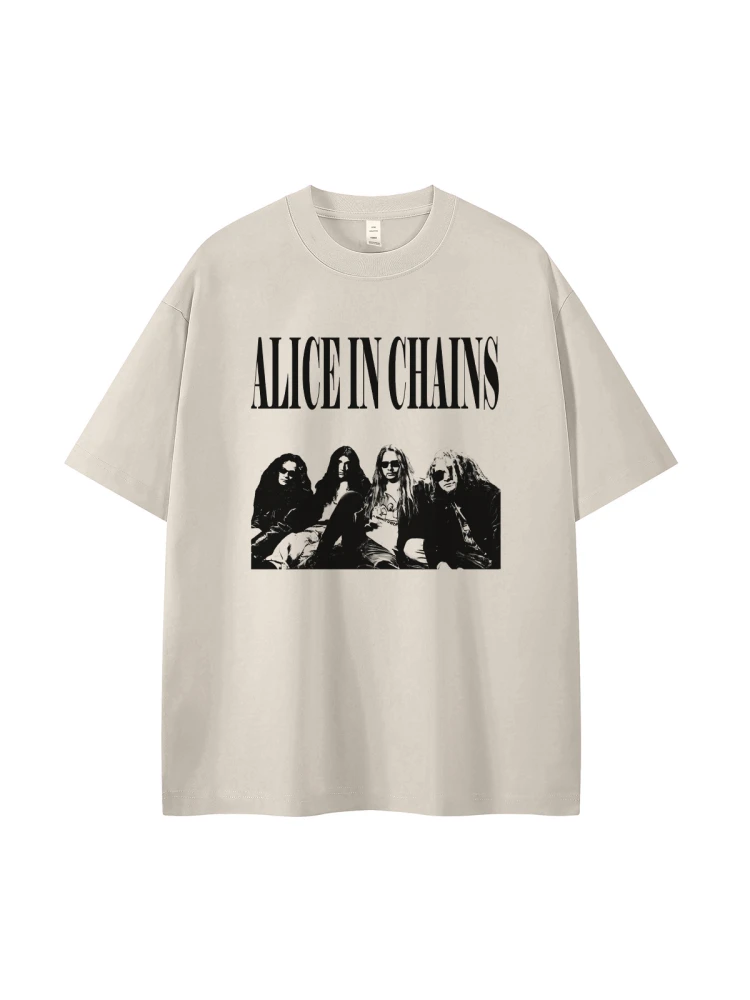 Alice in Chains Band Portrait Print American Street Punk Vintage Rock Short Sleeve T-Shirt Fashion Urban Loose Fit Breathable...