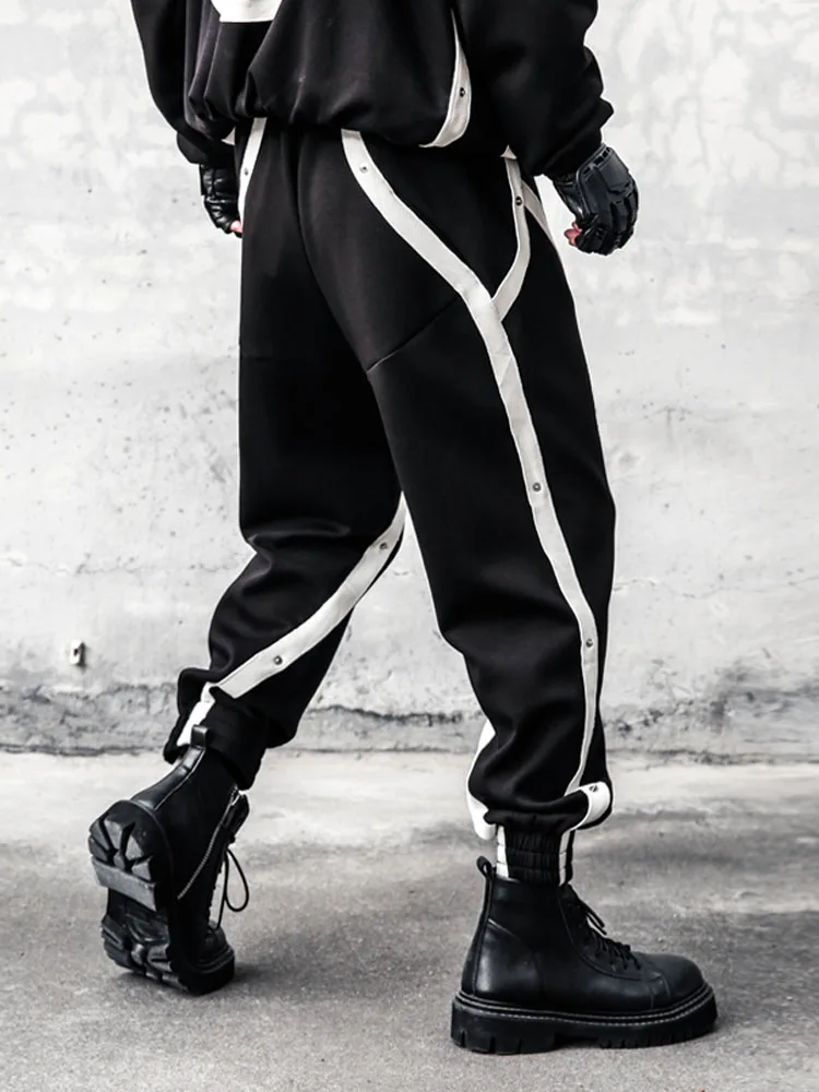 

High Street Hip Hop Loose Sweatpants Casual Trousers Dark Patch Color Matching Wide-Leg Pants Ankle-Tied Sports for Men