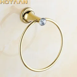 Towel Ring Golden Bathroom towel holder, Stainless steel Wall-Mounted Round Towel Rings Crystal Towel Rack Bathroom Accessories