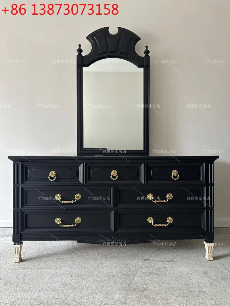 

French solid wood retro living room chest cabinet locker French small apartment dresser storage cabinet