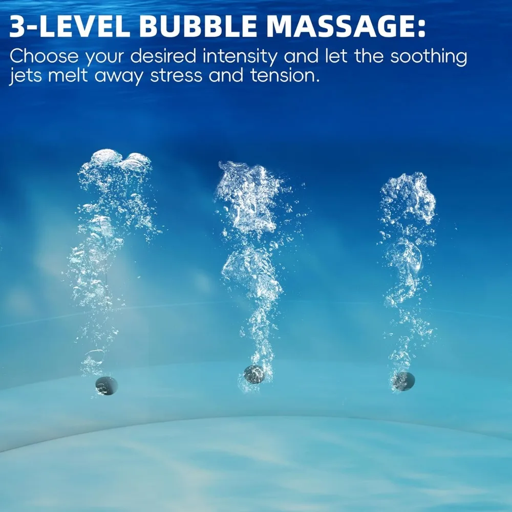 Nadmuchiwana wanna z hydromasażem dla 2–4 osób, przenośne spa na świeżym powietrzu z 146 łagodzącymi dyszami powietrznymi (73" x 28"), przenośna wanna z hydromasażem z pokrywą