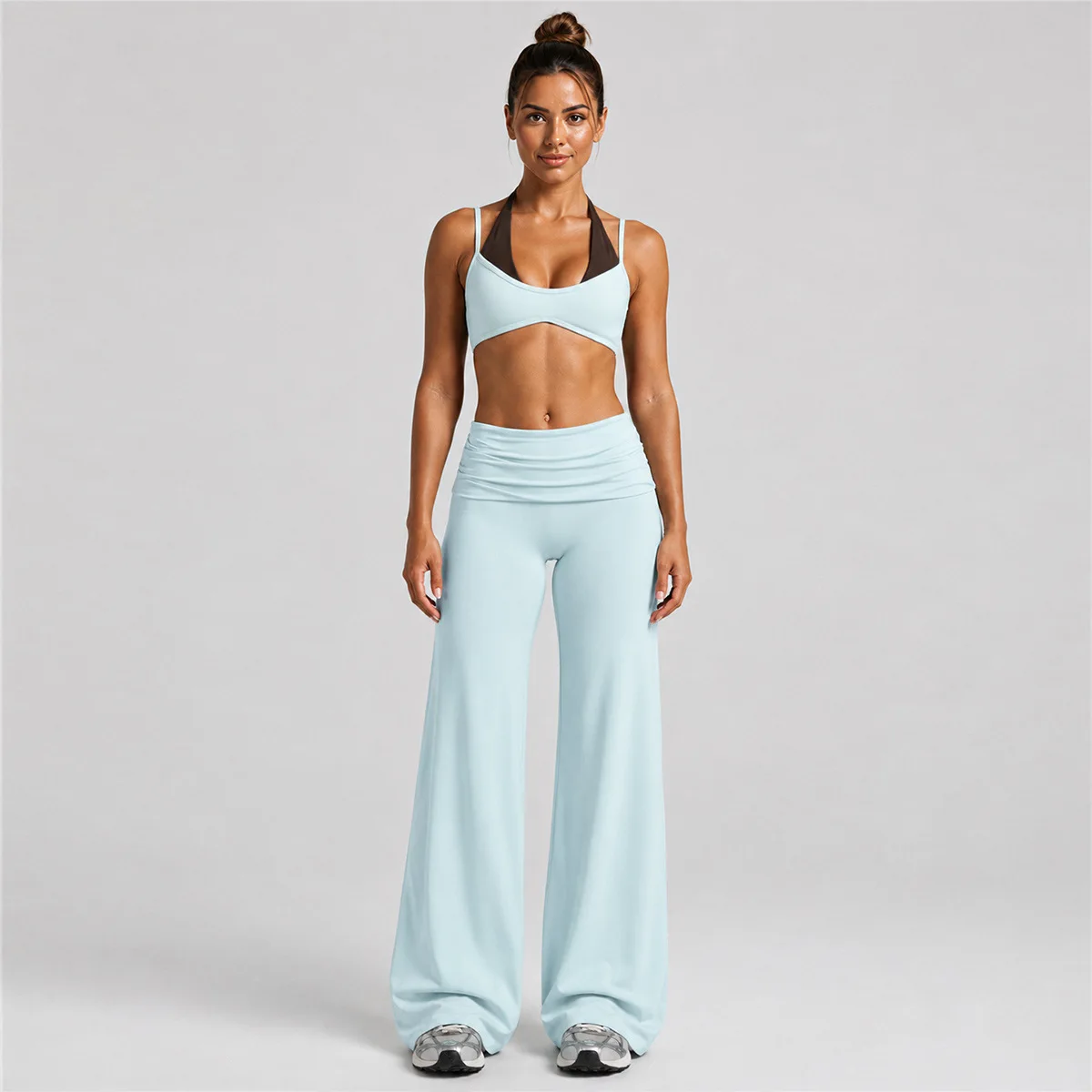 Yoga Set Halter Fake 2 Piece Adjustable Straps Sport Bra Quick Dry Running Gym Workout Long Pants Suit Women Fitness Yoga Sets