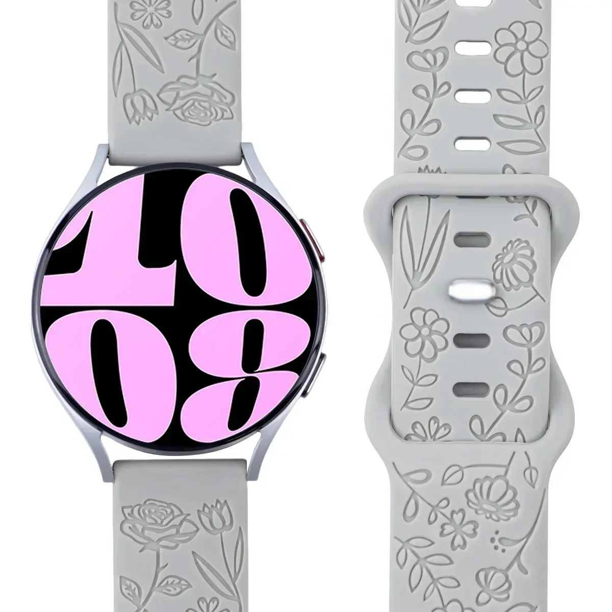 18mm 20mm 22mm Rose engrave Band for Samsung Galaxy Watch 654 40mm 44mm Gear S3 Silicone Cute Strap Classic 43mm 45mm Active 2 image 3