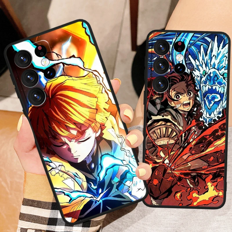 Demon Slayer Hot Comic For Samsung Galaxy S24 S23 S22 S21 S20 FE S10e S10 S9 Ultra Plus Soft TPU Black Phone Case