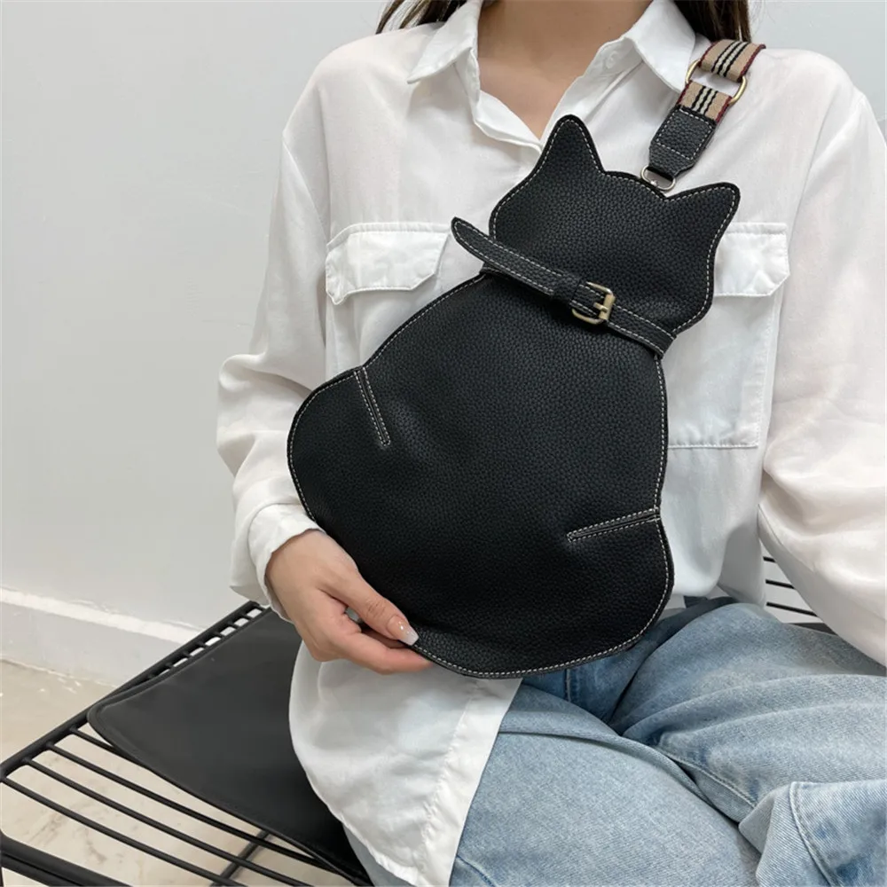 Bolso de pecho de PU con forma de gato para hombre y mujer, bolsa de hombro personalizada, Estilo Vintage, resistente, novedad