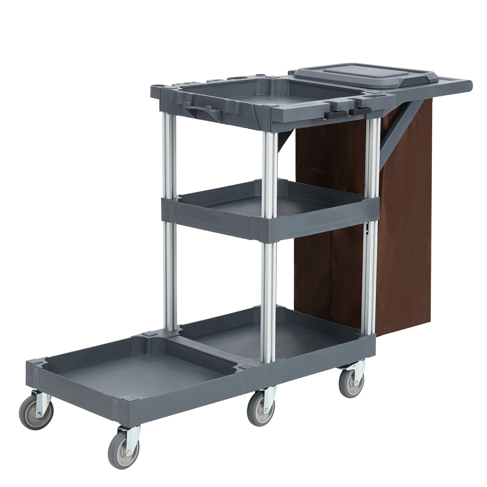 

Commercial Traditional Cleaning Janitorial 3-Shelf Cart on Wheels, Wheeled with 25 Gallon Zippered VinylBag and Cover w Lid