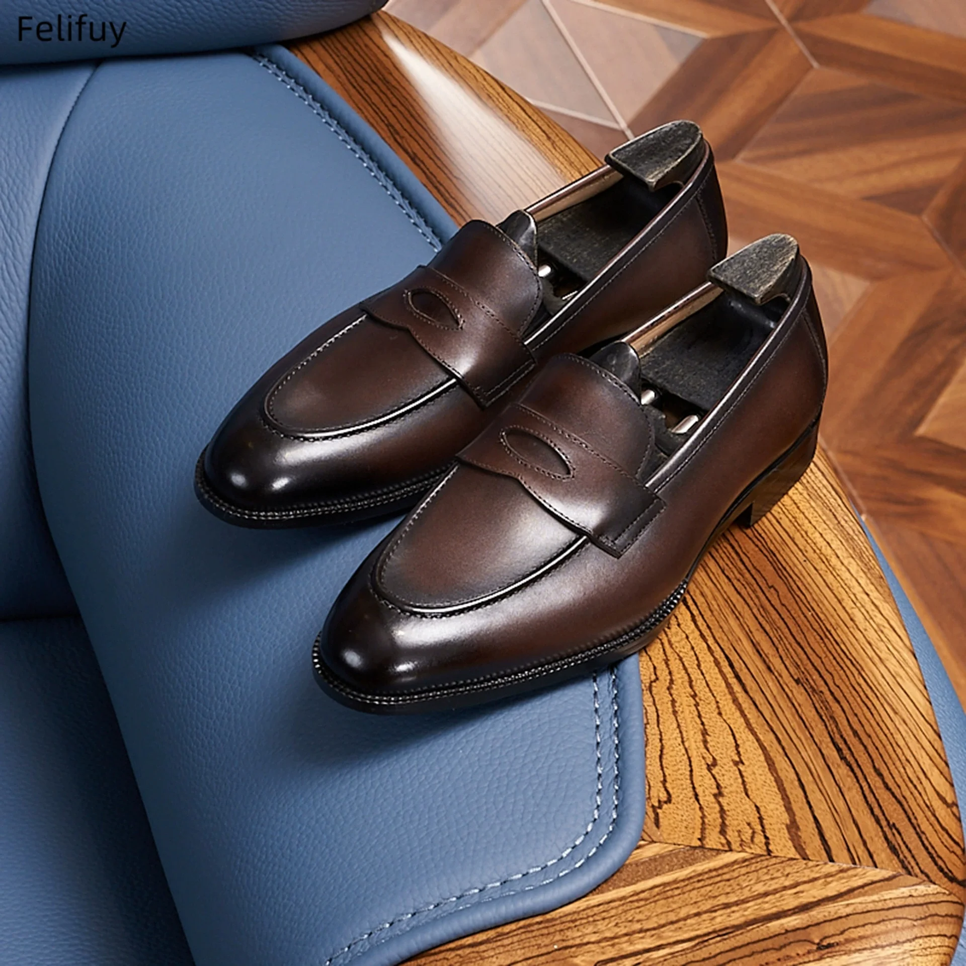

New Spring Classic Men's Slip On Formal Loafers Genuine Leather Black/Brown Handmade Slip-On Business Dress Shoes Male Footwear