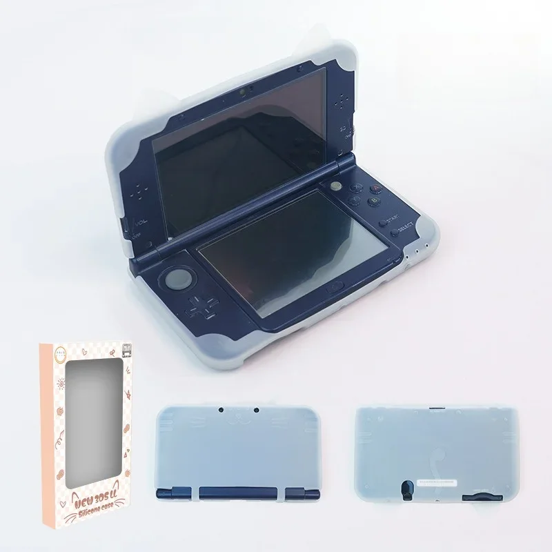 3D-siliconen hoesje met kattenoren voor de nieuwe Nintendo 3DS LL/XL, volledig beschermend, zachte hoes met extra dikke hoeken, krasbestendig en schokabsorberend.