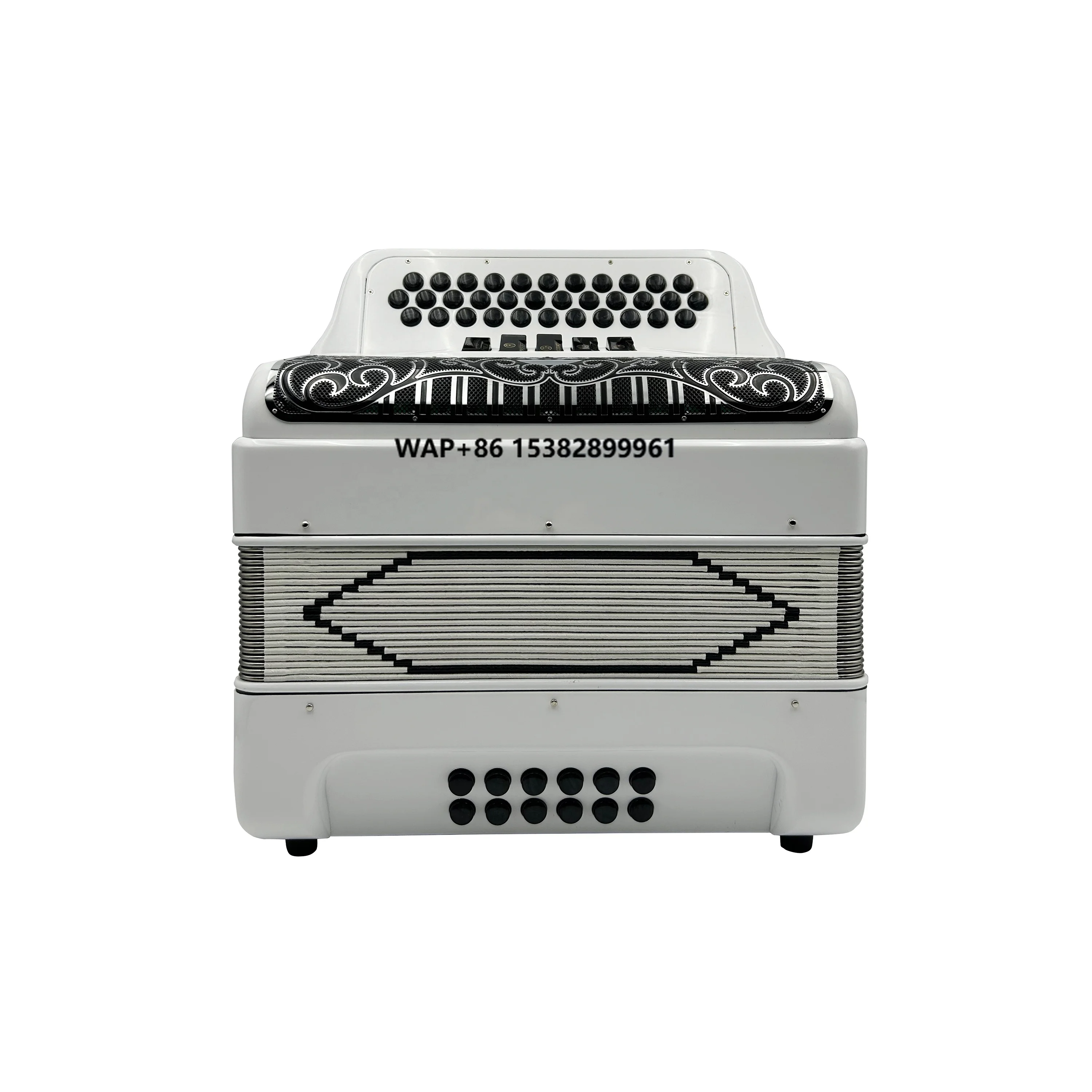 

SEASOUND JB3412D Professional 34 Buttons 12 Bass 5 Registers Bright White Accordion Black Silver Grill Portable Hard Box