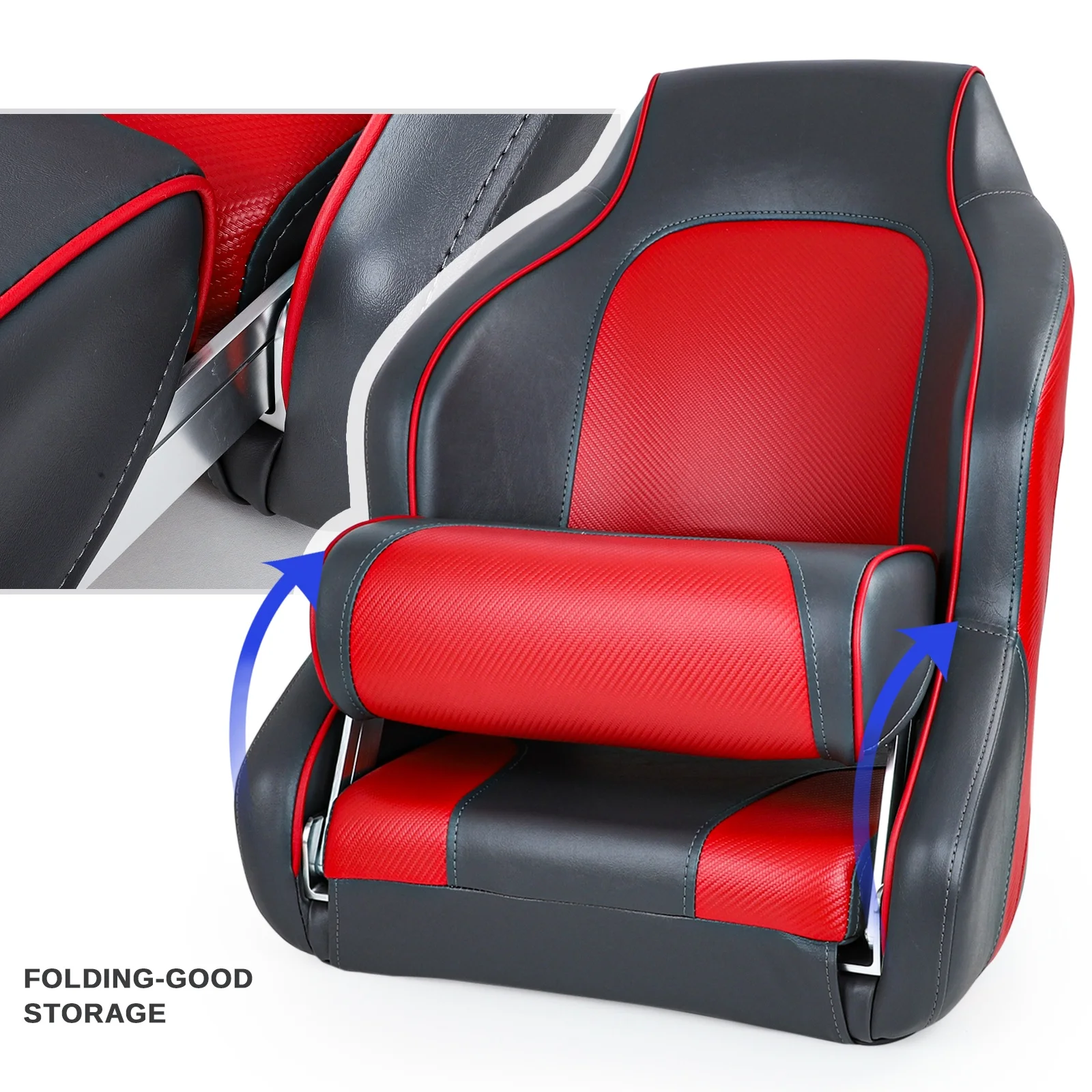 Asiento de barco gris en rojo con cojín tapizado completo Asiento de pasajero de yate para barco marino de alta calidad