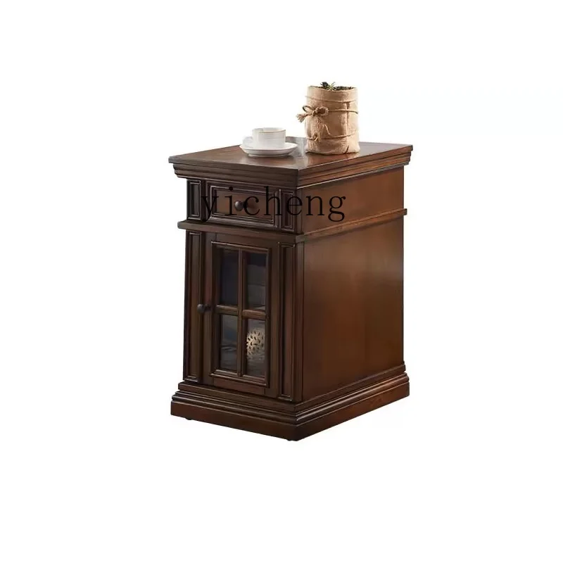 

ZK Country Sofa Side Cabinet Solid Wood Vintage Coffee Table Cabinet Side Storage Cabinet Living Room Mobile Corner Table