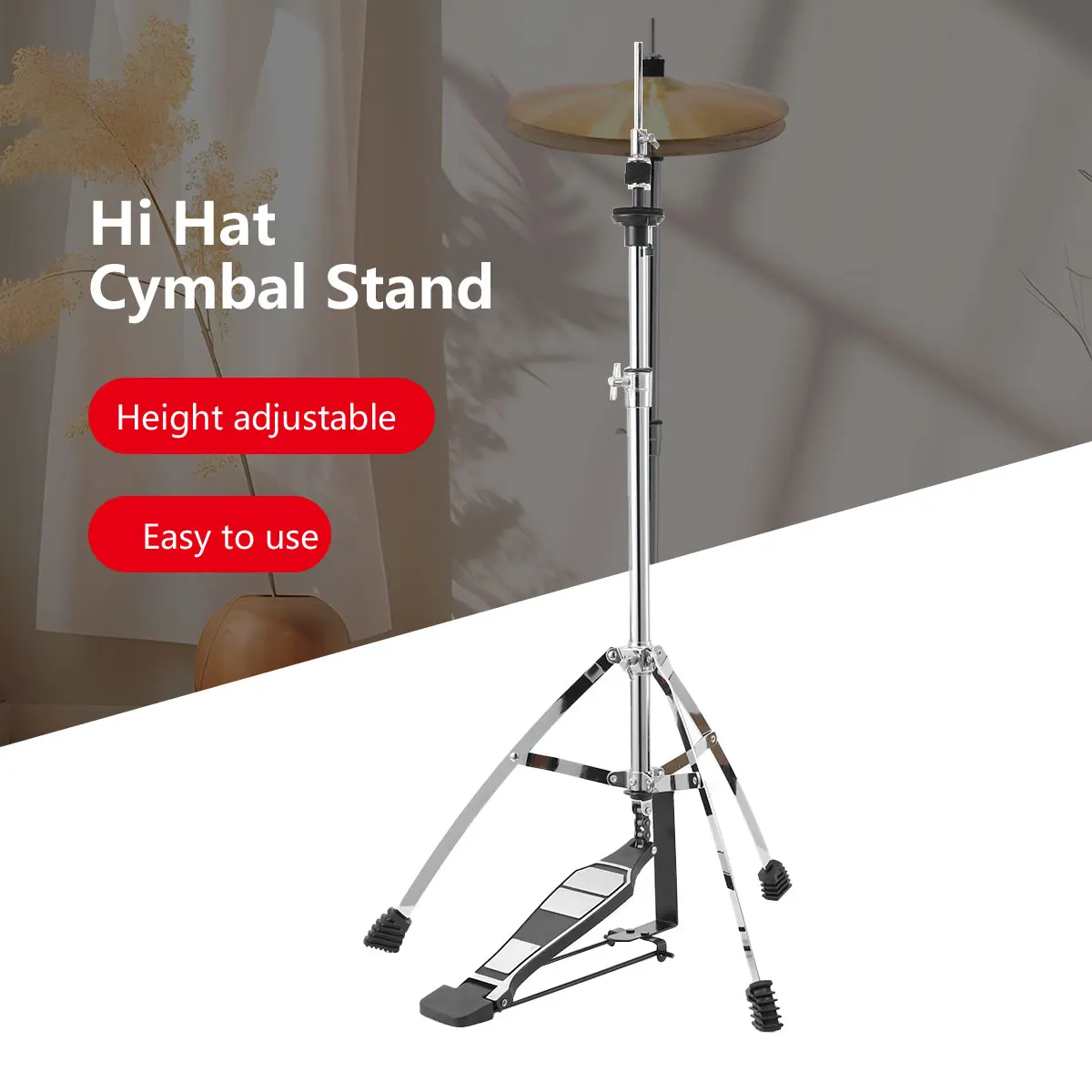 Tiger Single Braced Hi-Hat Cymbal Stand Adjustable with Direct Pull Foot Pedal Height Adjustable 65-95cm
