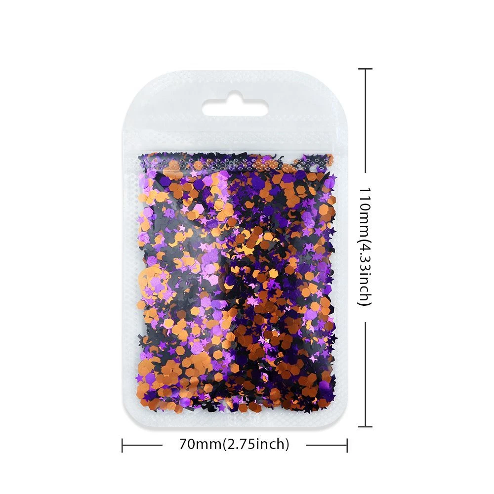 Gemischtes Halloween-Konfetti mit Pailletten, Kürbis-, Fledermaus- und Stern-Glitzer, 10/20g Beutel, DIY Nagelkunst-Deko, Epoxidharz-Shaker-Füllstoff für Feiertagspartys – Detail 7