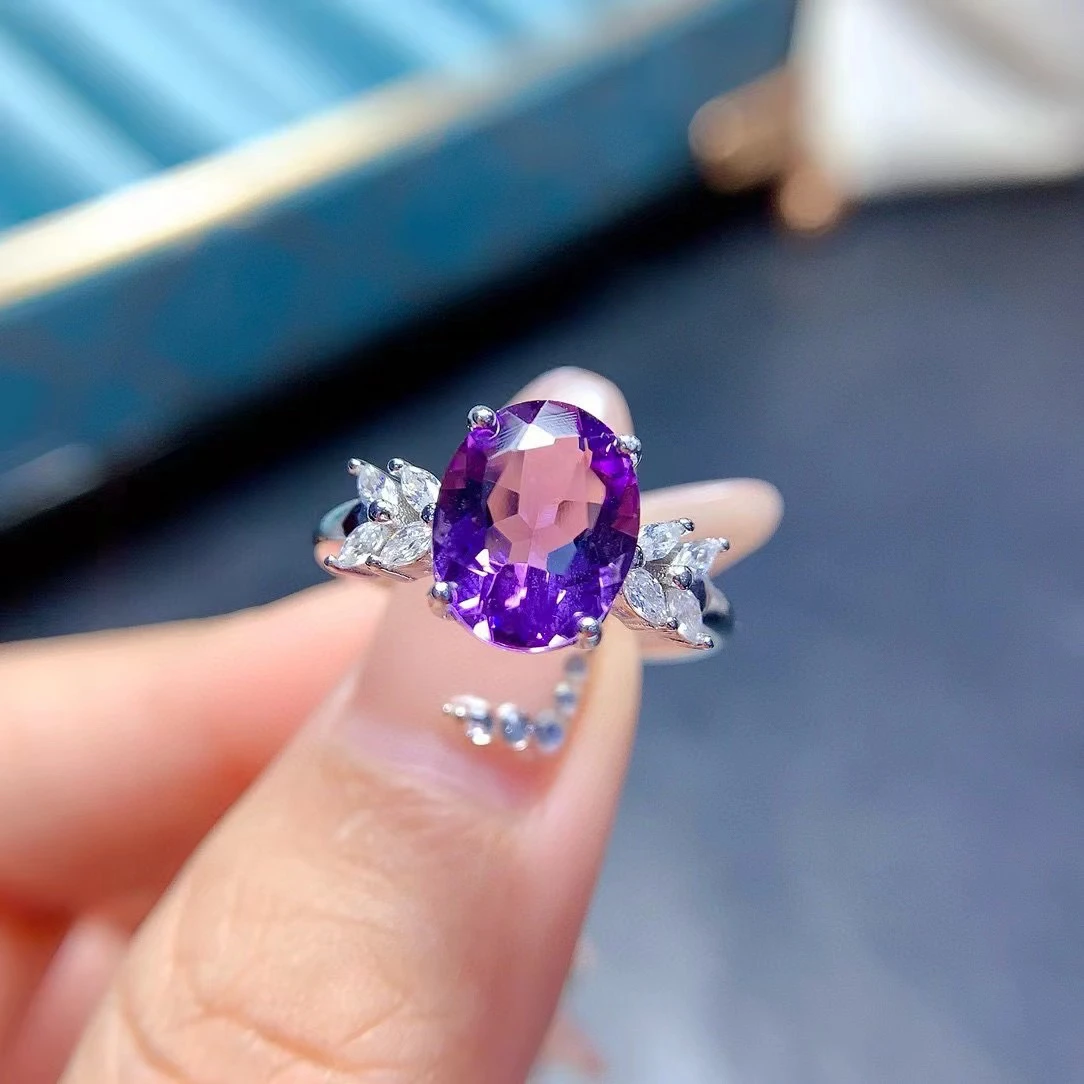 

Sterling Silver Amethyst Ring for Party 10mm*12mm 5ct VVS Grade Natural Amethyst Silver Ring with Thick Gold Plated