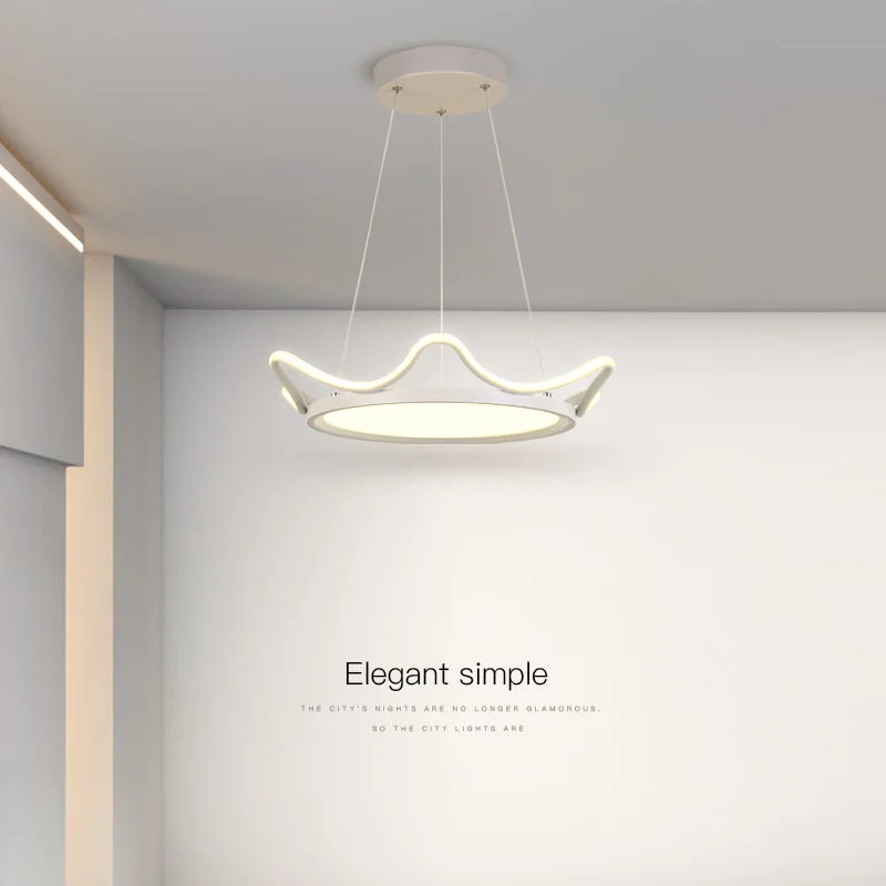 New Led Pendant Lamp Warm Bedroom Lighting Modern Nordic Creative Crown Children's Room Girls Romantic Living Decor Design Light